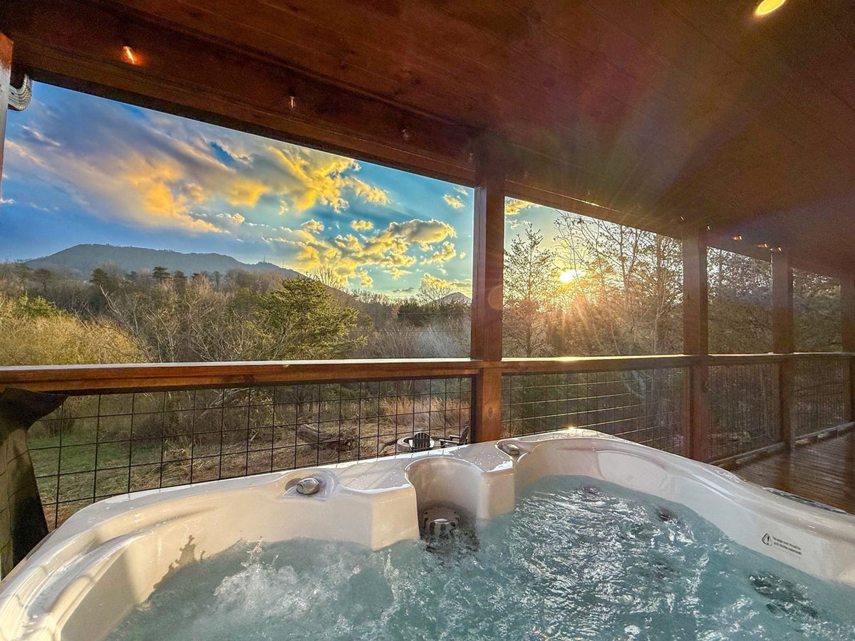 Hot tub on the covered porch